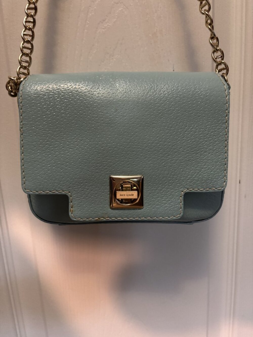 Kate Spade New York Blue Pebbled Leather Crossbody Bag Gold Turn Lock